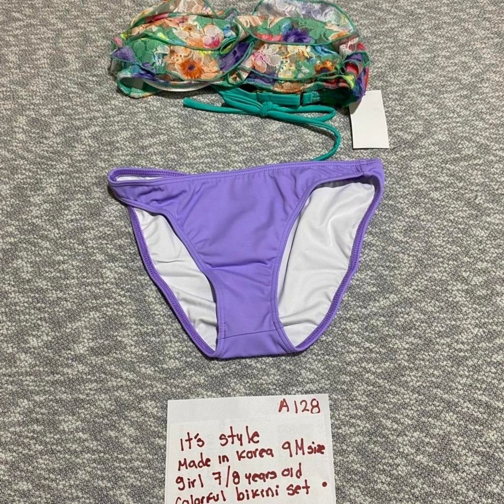 Colorful bikini set top/bottoms Made Korea 9M=girl 7-8 years‎ old. SKU-A128